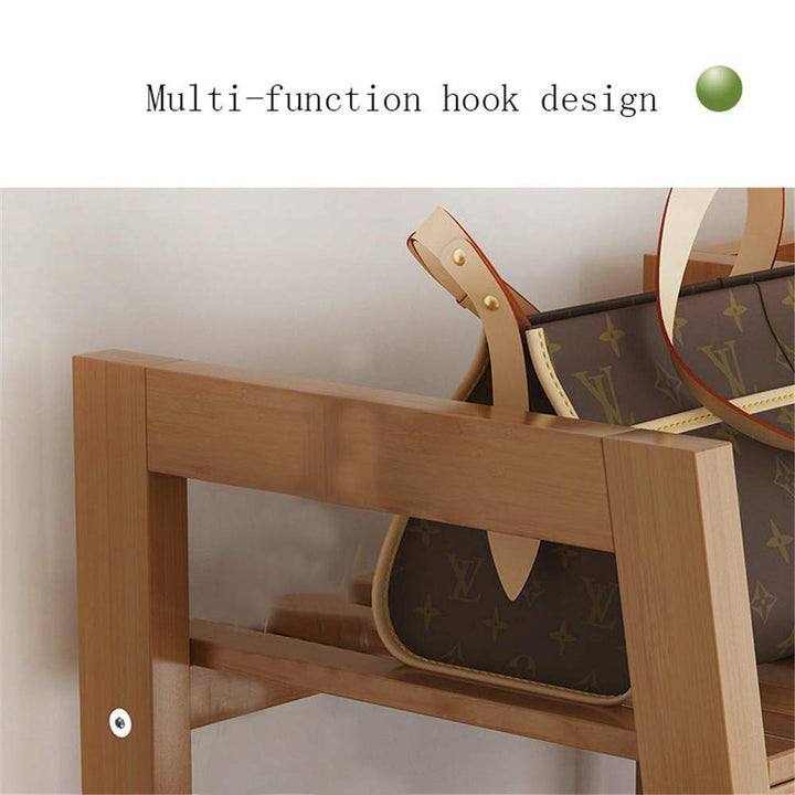 Naayaab Craft Alpine Bamboo Multifunctional Cloth, Coat Stand with Rack, Top, Shoe Shelf with 2 Hook Clothing Storage Organizer for Hallway, Living Room (Wooden, L:- 80 x W:- 40 x H:- 140 cm)