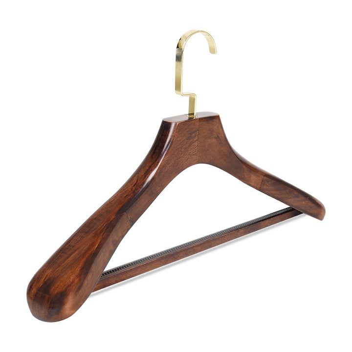 Naayaab Craft Wooden Non Slip 360° Swivel Hook Clothes Hanger, Wide Shoulder Hangers for Dress, Jacket, Pants - Brown (Pack of 1)