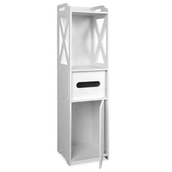 Naayaab Craft Bathroom Storage Cabinet With Toilet Paper Holder, Doors And Shelf, Multipurpose Corner Shelf For Office Living Room Kitchen Bathroom - Size (20 X 20.5 X 80 Cm) - White - Plastic
