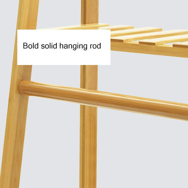 Naayaab Craft Alpine Bamboo Multifunctional Cloth, Coat Stand with Rack, Top, Shoe Shelf with 2 Hook Clothing Storage Organizer for Hallway, Living Room (Wooden, L:- 80 x W:- 40 x H:- 140 cm)