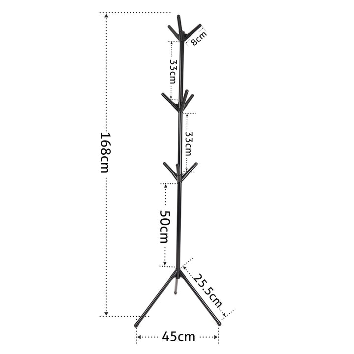 LEOPAX Metal 9 Hook Coat Hanger Stand for Hanging Clothes, Hats, Bag, Umbrella, Towels |Tree Standing Clothes Stand|Garment Rack, Modern Coat Stand for Home Living Room - Black, 450 x 450 x 1680 mm