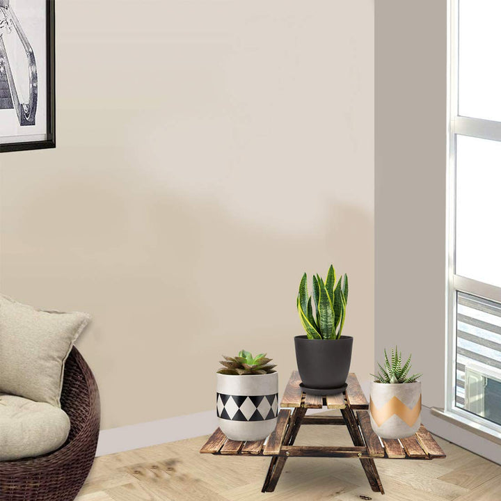 Naayaab Craft Planter Stand, Vintage Wooden Multipurpose Folding Rack Plant Stand with 3 Decks/Living Room Side Stand/Wooden Stool/Flower Pot Stand (Brown) Dimension: 23 inch x 9 inch x 11.5 inch