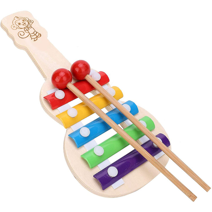 Naayaab Craft Guitar Xylophone with 5 Tones, Musical Toy for Kids with Child Safe Mallets, Best Educational Development Musical Kid Toy as Best Holiday/Birthday Gift for Your Mini Musicians, 5 Knocks