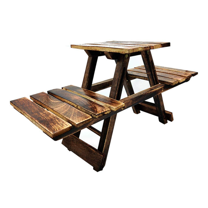 Naayaab Craft Planter Stand, Vintage Wooden Multipurpose Folding Rack Plant Stand with 3 Decks/Living Room Side Stand/Wooden Stool/Flower Pot Stand (Brown) Dimension: 23 inch x 9 inch x 11.5 inch