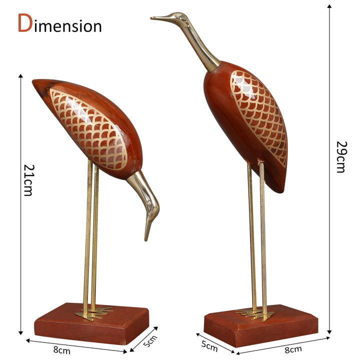 Naayaab Craft Wooden Decorative Items for Home, Brass Swan Crane, Love Birds Showpiece, Antique Decorative Saras for Home Decor - Set of 2 (12inch)