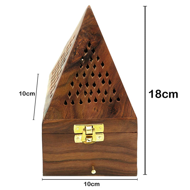 Naayaab Craft Pakka Sheesham Wood Agarbatti Incense Stick Box and Dhoop Stand Ash Catcher Decorative Handicraft Incense Holder - Large (10 x 10 x 18cm)(Conical)