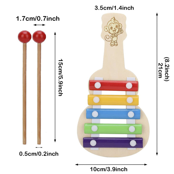 Naayaab Craft Guitar Xylophone with 5 Tones, Musical Toy for Kids with Child Safe Mallets, Best Educational Development Musical Kid Toy as Best Holiday/Birthday Gift for Your Mini Musicians, 5 Knocks