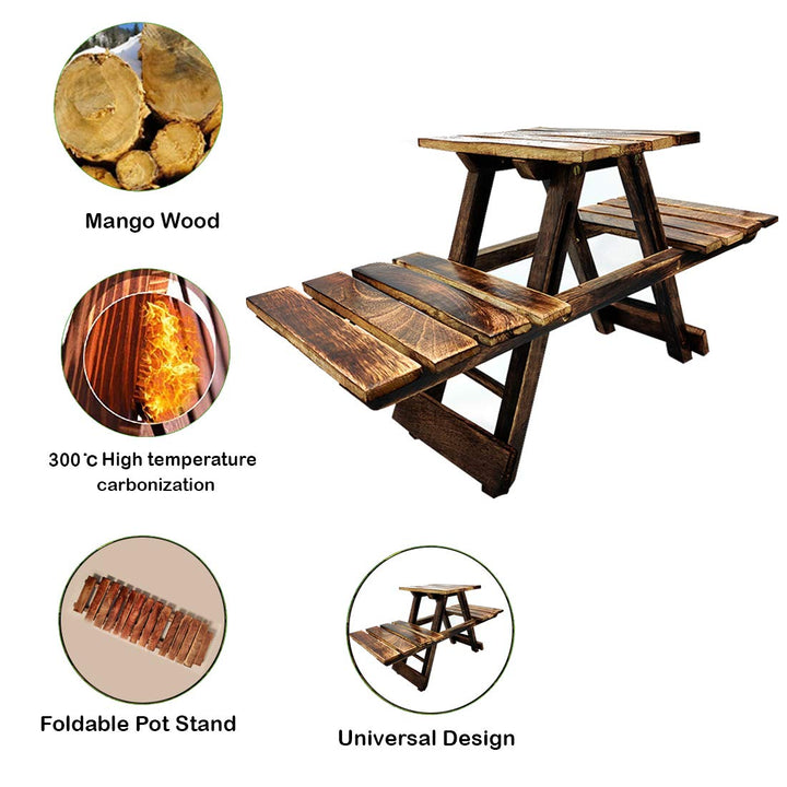 Naayaab Craft Planter Stand, Vintage Wooden Multipurpose Folding Rack Plant Stand with 3 Decks/Living Room Side Stand/Wooden Stool/Flower Pot Stand (Brown) Dimension: 23 inch x 9 inch x 11.5 inch