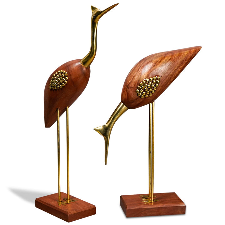 Naayaab Craft Good Luck Swan Home Decor Showpiece, Idols, Figurine for Home Office Décor,Love Bird Saras Made of Pakka Sheesham Wood and Brass - (Maroon, 12inch) Set of 2, Love