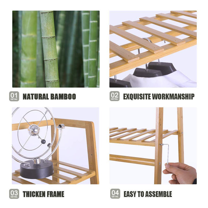 Naayaab Craft Bamboo Clothes Rack Heavy Duty Garment Stand Coat Hanging Stand, 5 Tier Storage Shelves Closet Organizer for Bedroom, Living Room & Entryway - (Size : 130 * 40 * 140cm)