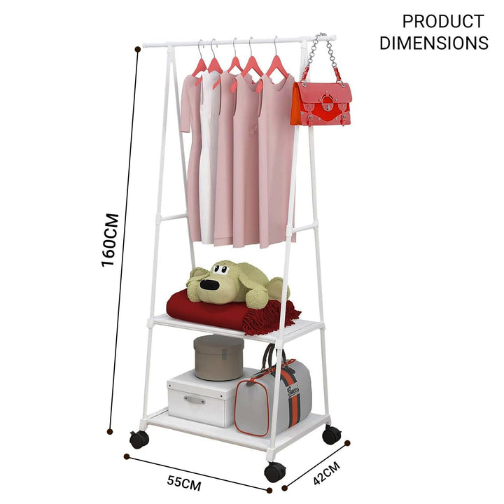 LEOPAX Coat Clothes Rack Stand, Metal Rolling Garment Rack with Shelf & Lockable Wheels-White (160 x 55 x 42cm)