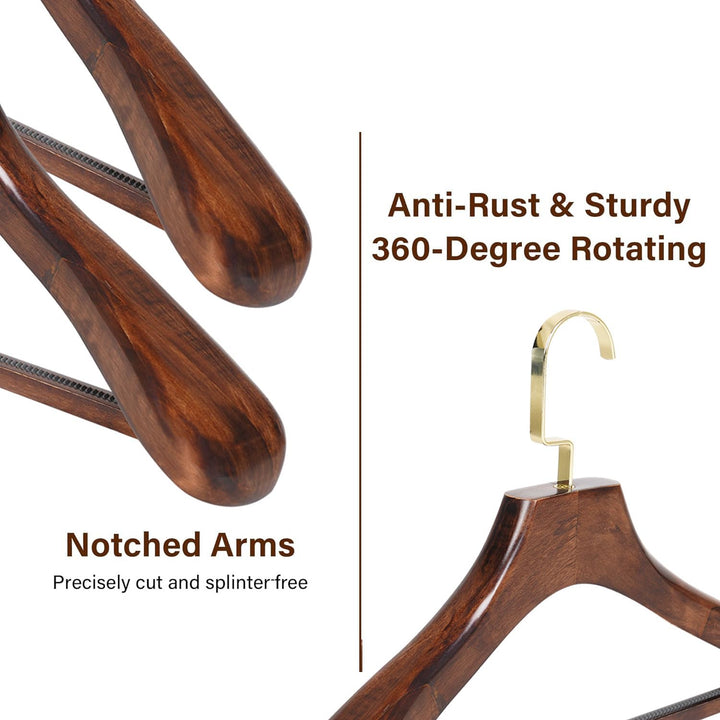 Naayaab Craft Wooden Non Slip 360° Swivel Hook Clothes Hanger, Wide Shoulder Hangers for Dress, Jacket, Pants - Brown (Pack of 1)