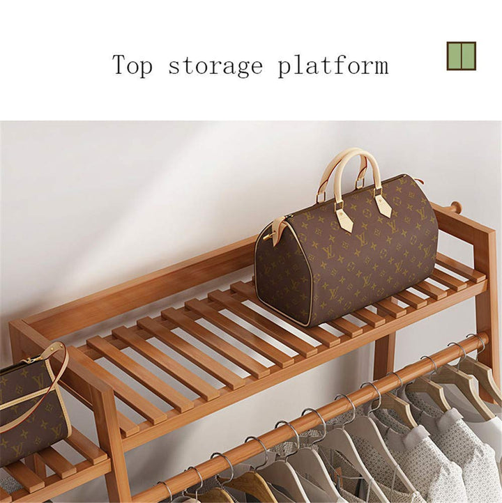 Naayaab Craft Alpine Bamboo Multifunctional Cloth, Coat Stand with Rack, Top, Shoe Shelf with 2 Hook Clothing Storage Organizer for Hallway, Living Room (Wooden, L:- 80 x W:- 40 x H:- 140 cm)