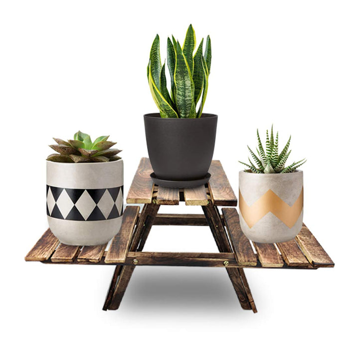 Naayaab Craft Planter Stand, Vintage Wooden Multipurpose Folding Rack Plant Stand with 3 Decks/Living Room Side Stand/Wooden Stool/Flower Pot Stand (Brown) Dimension: 23 inch x 9 inch x 11.5 inch