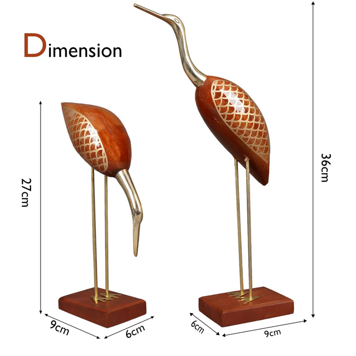 Naayaab Craft Wooden Decorative Love Birds for Home, Brass Swan Crane Showpiece, Antique Decorative Saras for Home Decor - Set of 2 (16inch)