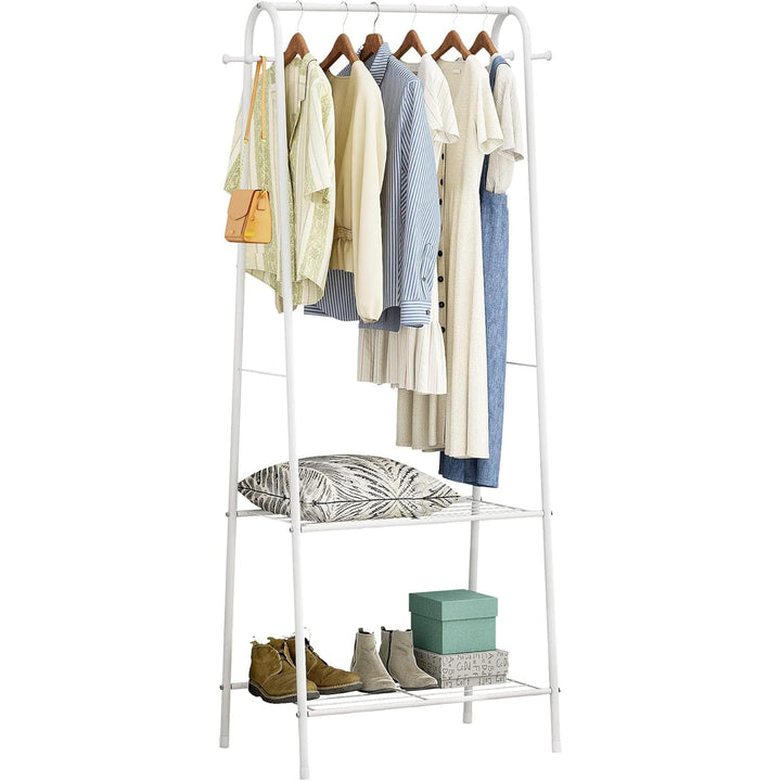 Leopax Premium Metal Coat Hanger Stand, Garment Rack, Clothe Rail With Double Layer Storage Shelves For Storing Clothes, Shoes, Bags - White - 80 X 40 X 150Cm
