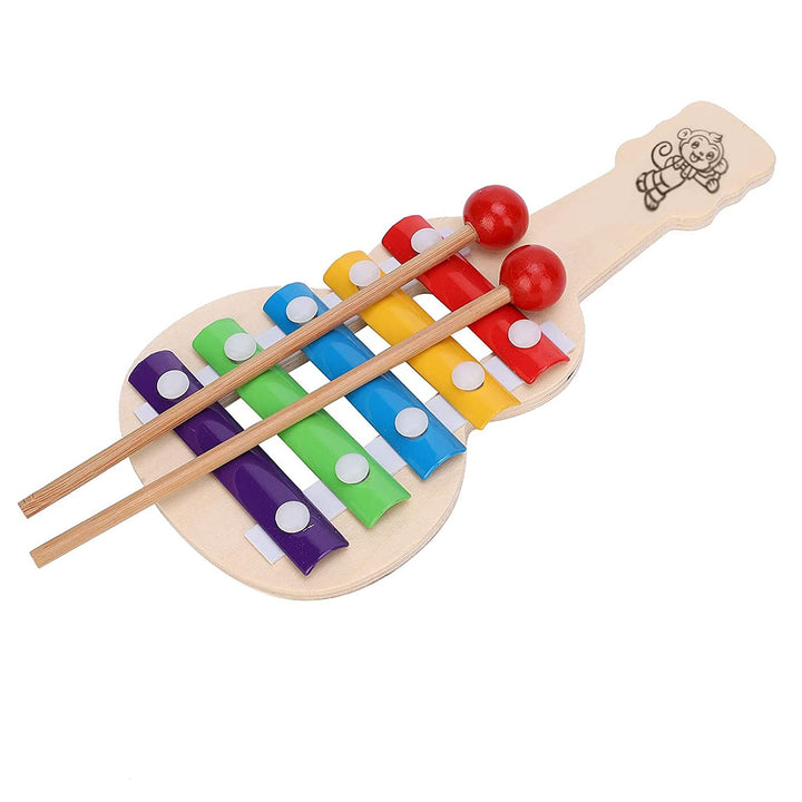 Naayaab Craft Guitar Xylophone with 5 Tones, Musical Toy for Kids with Child Safe Mallets, Best Educational Development Musical Kid Toy as Best Holiday/Birthday Gift for Your Mini Musicians, 5 Knocks