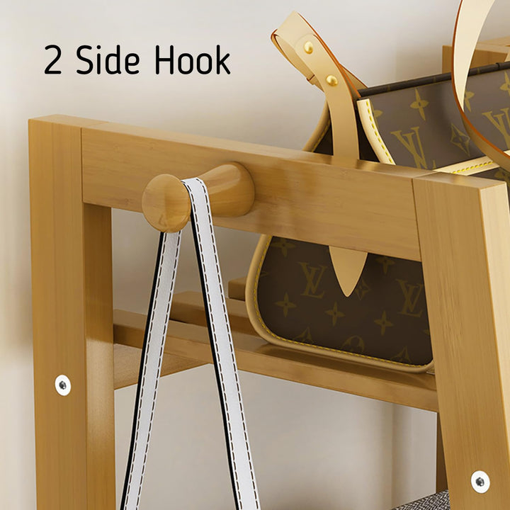 Naayaab Craft Premium Bamboo Clothes Garment Rack Dual Bar Coat Hanger Stand Clothing Storage Multipurpose Portable Wardrobe Closet Organizer Color - Brown (160 x 37 x 141cm)