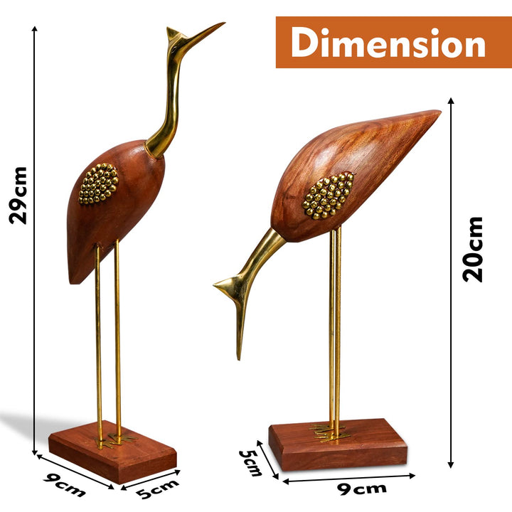 Naayaab Craft Good Luck Swan Home Decor Showpiece, Idols, Figurine for Home Office Décor,Love Bird Saras Made of Pakka Sheesham Wood and Brass - (Maroon, 12inch) Set of 2, Love