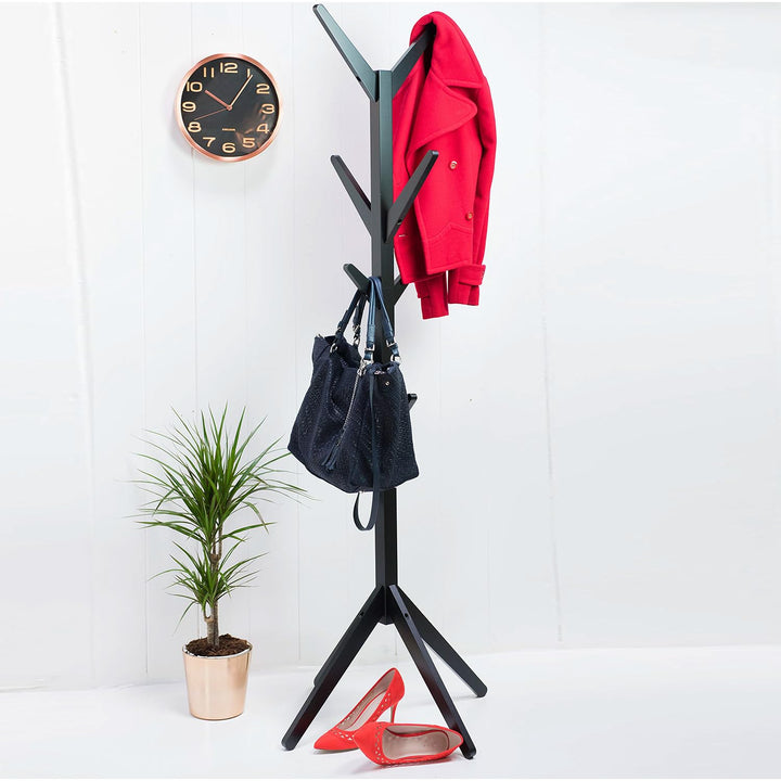 Naayaab Craft Coat Racks Coat Stand Free Standing with 8 Hooks Organize Hats Scarves, Clothes, Handbags for Entry Hallway Bedroom Room (45 x 45 x 175 cm) Multicolor