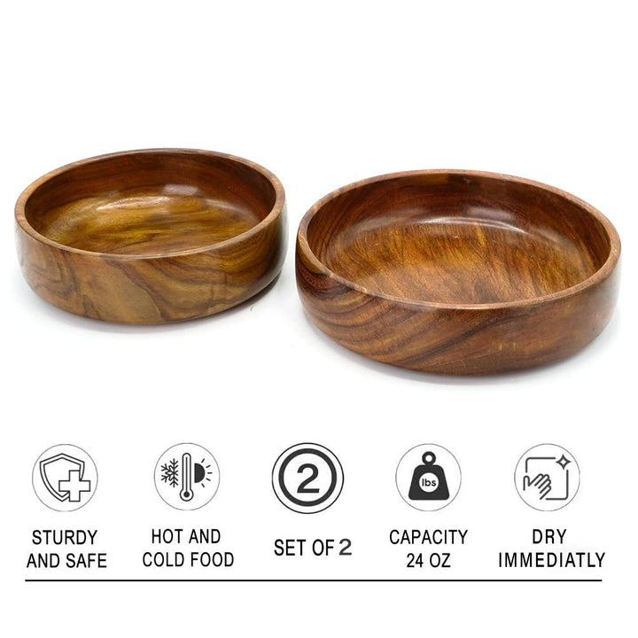 Naayaab Craft Glossy Finish Pakka Sheesham Wooden Handcrafted Bowl For Serveware & Decoration - Set Of 2 - 300 Ml