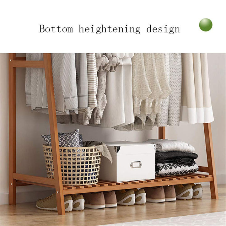 Naayaab Craft Multifunctional Bamboo Coat Rack, Cloth Stand with Rack, Top Shelf & Shoe Stand Clothing Storage Organizer Shelves for Hallway, Living Room (L-100 x W-40 x H-140) CM