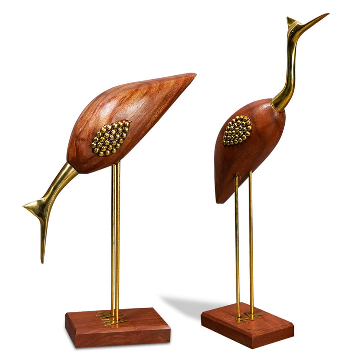 Naayaab Craft Good Luck Swan Home Decor Showpiece, Idols, Figurine for Home Office Décor,Love Bird Saras Made of Pakka Sheesham Wood and Brass - (Maroon, 12inch) Set of 2, Love