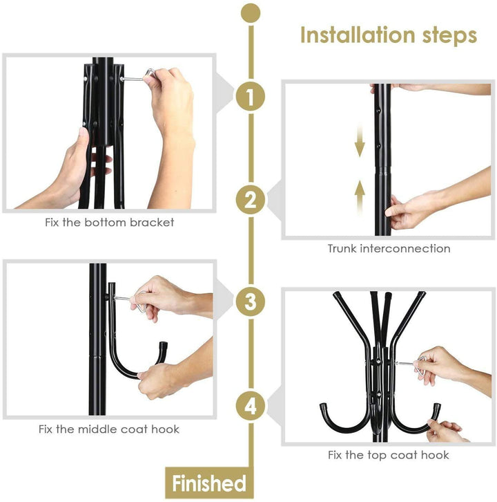 LEOPAX 8 Hook Metal Coat Stand | Coat Hanger for Hanging Clothes,Hats,Bag,Umbrella,Towels |Tree Standing Coat Rack | Clothing Rack, Modern Coat Hanger Stand for Home, Bedroom,Office(Black), Cm