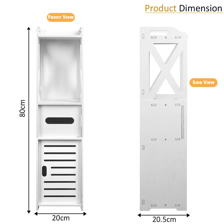 Naayaab Craft Bathroom Storage Cabinet With Toilet Paper Holder, Doors And Shelf, Multipurpose Corner Shelf For Office Living Room Kitchen Bathroom - Size (20 X 20.5 X 80 Cm) - White - Plastic