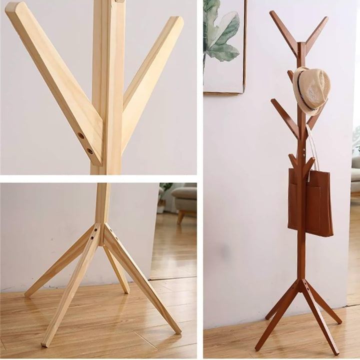 Naayaab Craft Coat Racks Coat Stand Free Standing with 8 Hooks Organize Hats Scarves, Clothes, Handbags for Entry Hallway Bedroom Room (45 x 45 x 175 cm) Multicolor