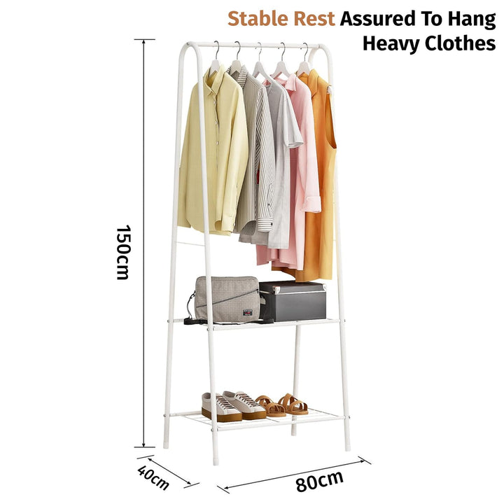 Leopax Premium Metal Coat Hanger Stand, Garment Rack, Clothe Rail With Double Layer Storage Shelves For Storing Clothes, Shoes, Bags - White - 80 X 40 X 150Cm