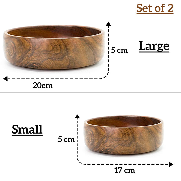 Naayaab Craft Glossy Finish Pakka Sheesham Wooden Handcrafted Bowl For Serveware & Decoration - Set Of 2 - 300 Ml