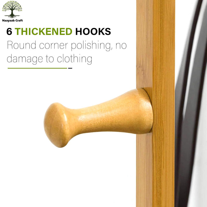 Naayaab Craft Multipurpose Bamboo Coat Hanger Stand with 3 Shelf for Hats, Bags, Coats, Scarves, Jackets & Umbrellas, Corner Coat Rack for Bedroom, Living Room Or Entryway (45 x 45 x 167) CM - Beige