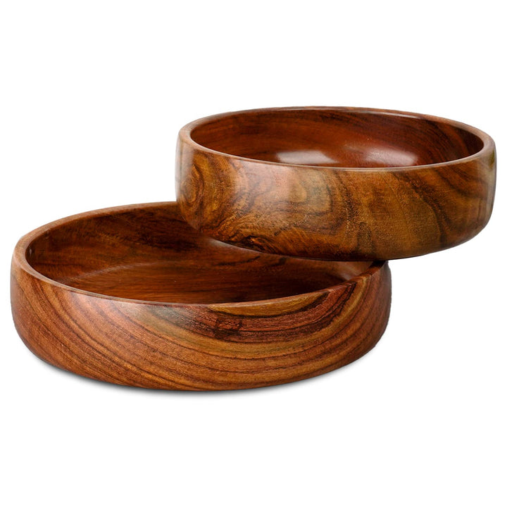 Naayaab Craft Glossy Finish Pakka Sheesham Wooden Handcrafted Bowl For Serveware & Decoration - Set Of 2 - 300 Ml