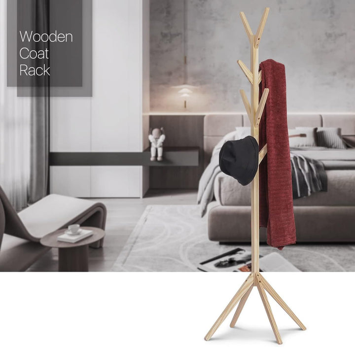 Naayaab Craft Coat Racks Coat Stand Free Standing with 8 Hooks Organize Hats Scarves, Clothes, Handbags for Entry Hallway Bedroom Room (45 x 45 x 175 cm) Multicolor