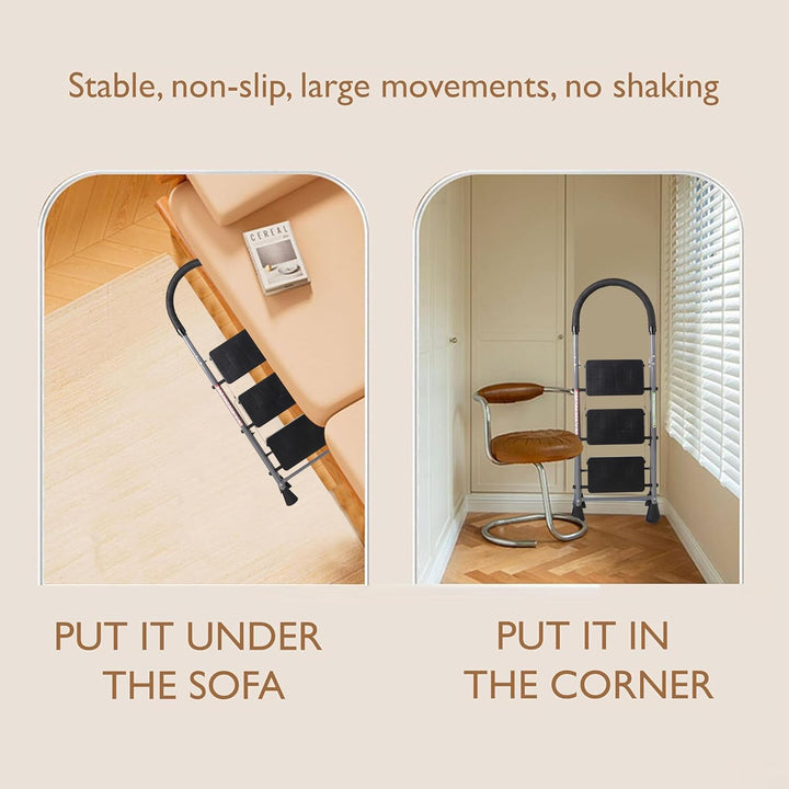 Naayaab Craft Step Stool Folding 3 Step Ladder | Heavy Duty Metal Iron Sturdy Wide Pedal | Lightweight | Anti-Slip | Portable & Collapsible | Step Ladder Perfect for Kitchen & Household