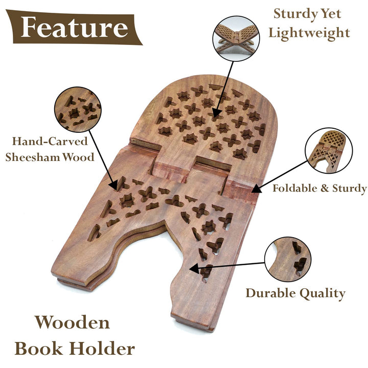 Naayaab Craft Rihal | Sheesham Wooden Book Holder | Display Stand Folding Religious Prayer Rehal - Size (13 Inch)