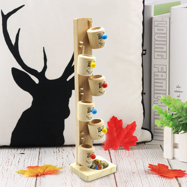 Naayaab Craft Smiley Face Wooden Slider Marble Tree Game | Marble Slider Tree Ball Run Track Game for Kids | Wooden Bucket Tree Marble Game and Home Decor (Multi-Color)