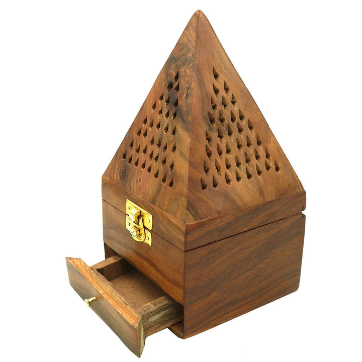 Naayaab Craft Pakka Sheesham Wood Agarbatti Incense Stick Box and Dhoop Stand Ash Catcher Decorative Handicraft Incense Holder - Large (10 x 10 x 18cm)(Conical)