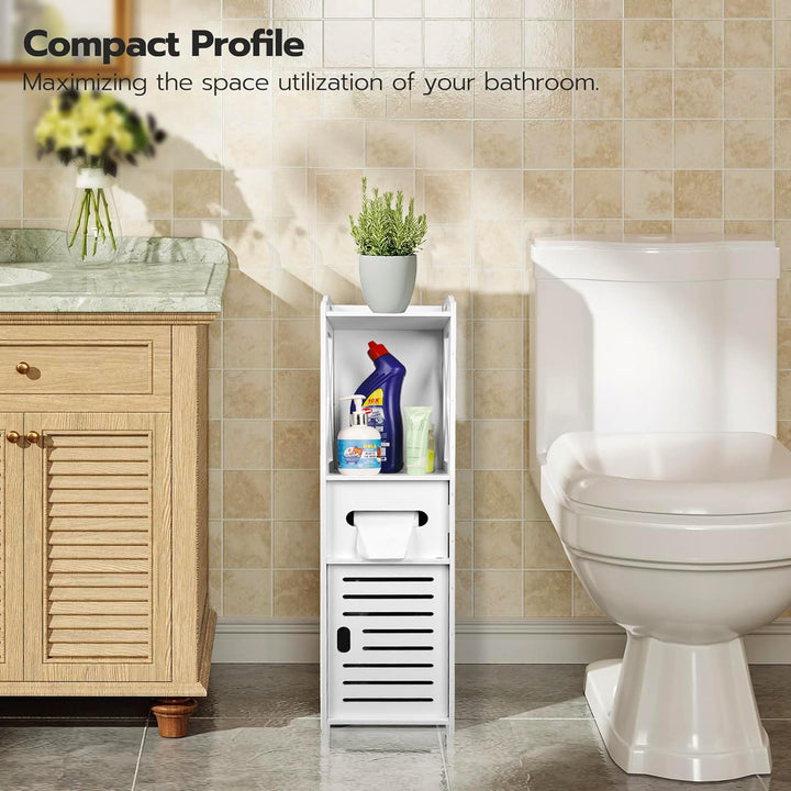 Naayaab Craft Bathroom Storage Cabinet With Toilet Paper Holder, Doors And Shelf, Multipurpose Corner Shelf For Office Living Room Kitchen Bathroom - Size (20 X 20.5 X 80 Cm) - White - Plastic