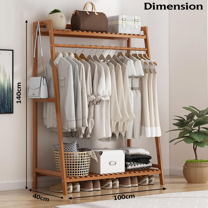Naayaab Craft Alpine Bamboo Multifunctional Cloth, Coat Stand with Rack, Top, Shoe Shelf with 2 Hook Clothing Storage Organizer for Hallway, Living Room (Wooden, L:- 80 x W:- 40 x H:- 140 cm)