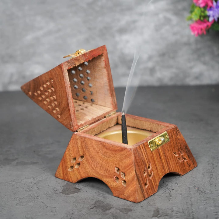 Naayaab Craft Pakka Sheesham Wood Agarbatti Incense Stick Box and Dhoop Stand Ash Catcher Decorative Handicraft Incense Holder (X-Large (10 x 10 x 15cm))