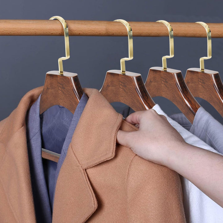 Naayaab Craft Wooden Non Slip 360° Swivel Hook Clothes Hanger, Wide Shoulder Hangers for Dress, Jacket, Pants - Brown (Pack of 1)