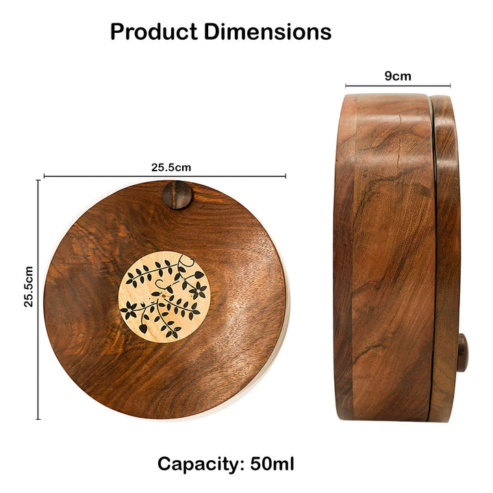 Naayaab Craft Sheesham Wooden Masala Box With Spoon - Spin Round Design - 10 inch