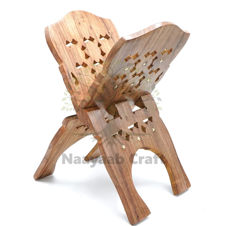 Naayaab Craft Handmade & Handcraft Rehal Sheesham Wood Holy Book Stand Holder for Bible, Geeta, Quran in Folding and Carved Design Book Holder Display Stand - Size (15 Inch)
