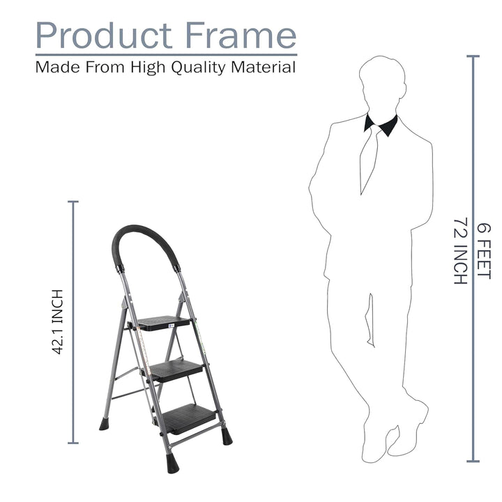 Naayaab Craft Step Stool Folding 3 Step Ladder | Heavy Duty Metal Iron Sturdy Wide Pedal | Lightweight | Anti-Slip | Portable & Collapsible | Step Ladder Perfect for Kitchen & Household