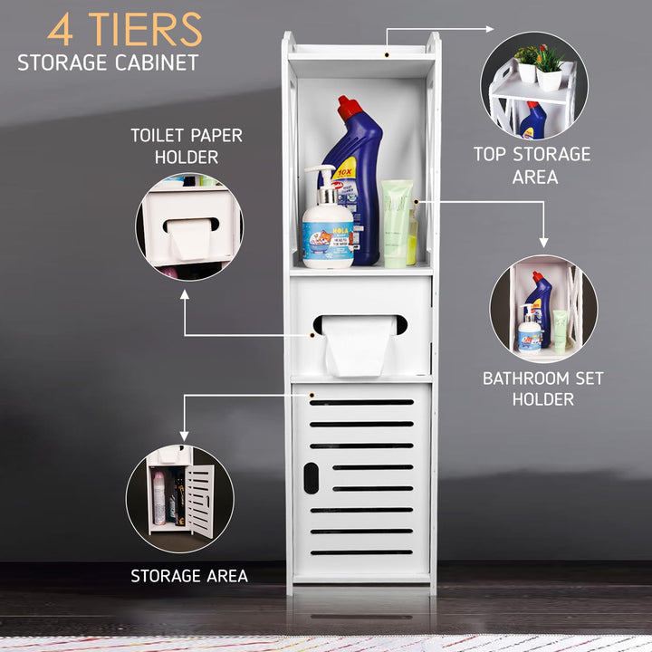 Naayaab Craft Bathroom Storage Cabinet With Toilet Paper Holder, Doors And Shelf, Multipurpose Corner Shelf For Office Living Room Kitchen Bathroom - Size (20 X 20.5 X 80 Cm) - White - Plastic