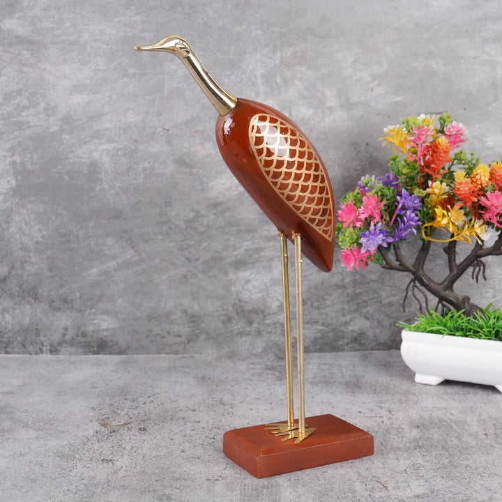 Naayaab Craft Wooden Decorative Items for Home, Brass Swan Crane, Love Birds Showpiece, Antique Decorative Saras for Home Decor - Set of 2 (12inch)