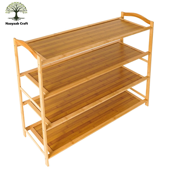 Naayaab Craft Bamboo Shoe Racks 4 Tier Shoes Storage Shelf, Multi-Functional Shoe Storage Organiser Rack, Shoe Tower Shelf for Living Room, Entryway, Hallway - (89 x 23 x 69cm) - Natural