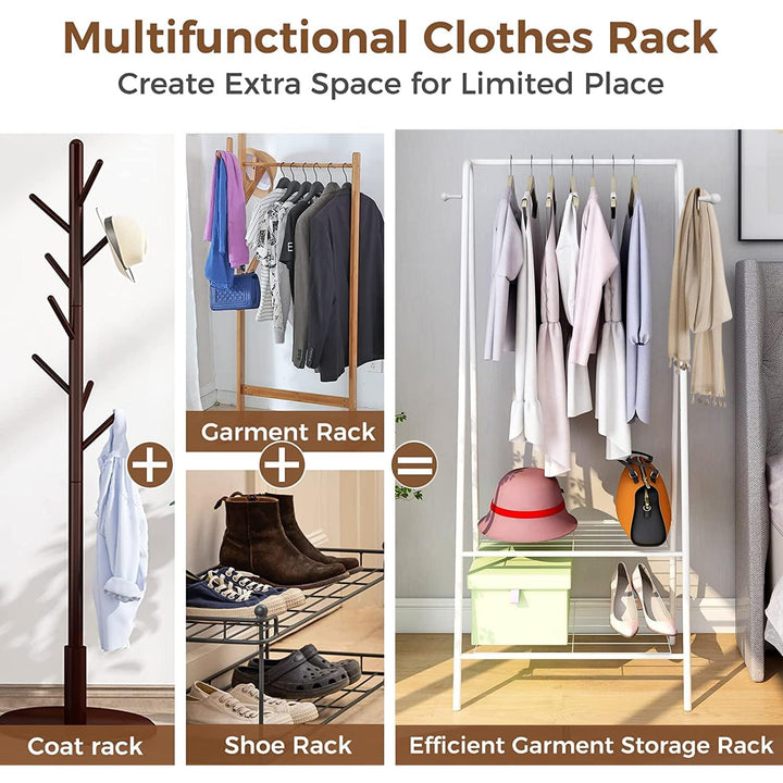 Leopax Premium Metal Coat Hanger Stand, Garment Rack, Clothe Rail With Double Layer Storage Shelves For Storing Clothes, Shoes, Bags - White - 80 X 40 X 150Cm